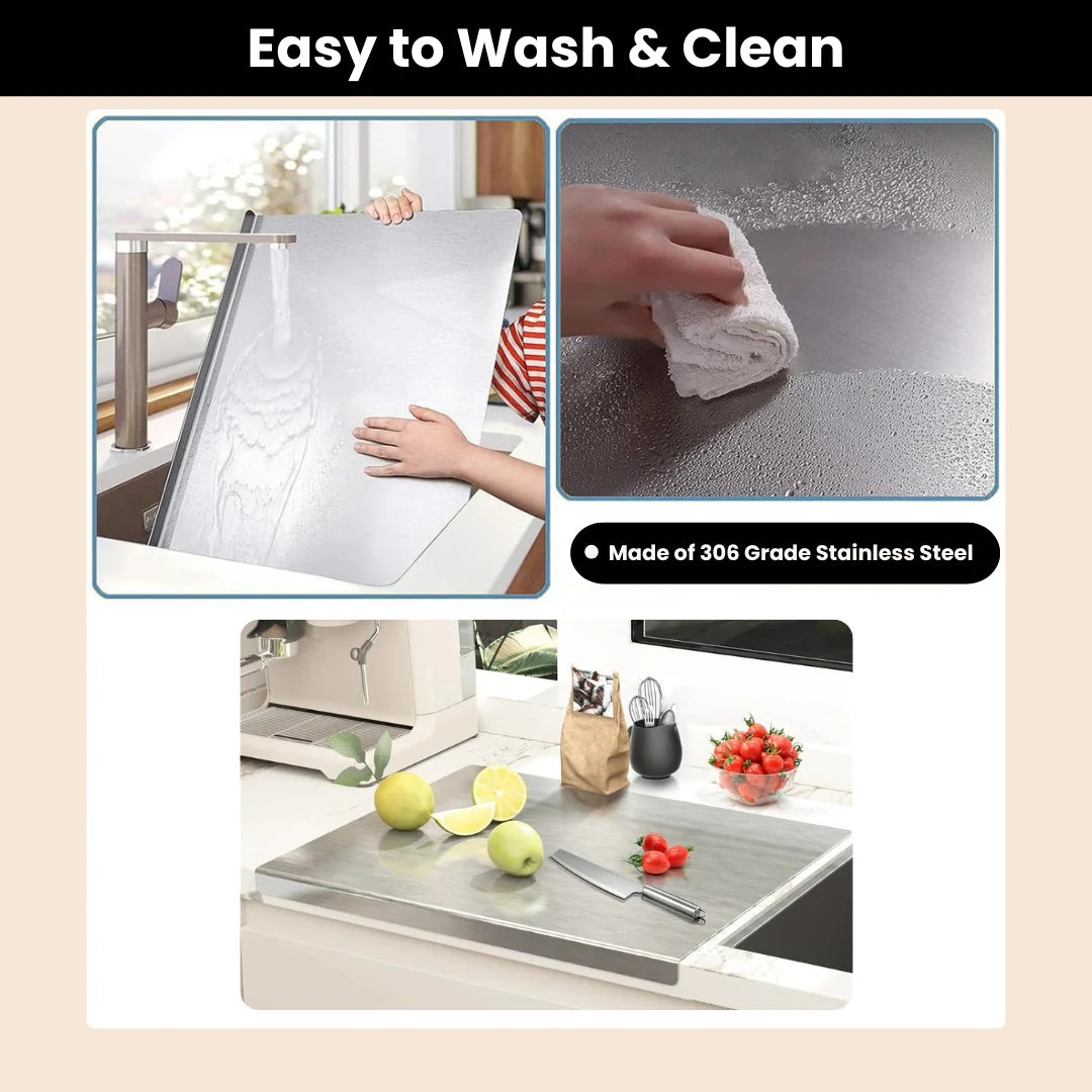Premium Stainless Steel Chopping Board | Non Slip| Rust Proof | Easy to use| Round Edge| For Cutting Vegetables, Meat,Fish,Fruits | Medium | 35 x 31 cm