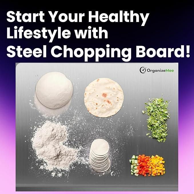 Premium Stainless Steel Chopping Board | Non Slip| Rust Proof | Easy to use| Round Edge| For Cutting Vegetables, Meat,Fish,Fruits | Medium | 35 x 31 cm